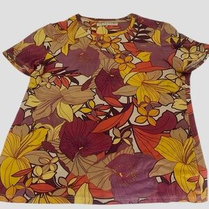 Trina Turk Multicolor Floral Top Sz M Medium Peru Round Neck Cap Sleeve T Shirt